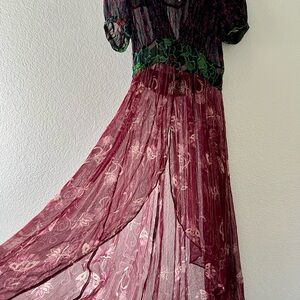 Free People Sheer Dress/Cover Up in Burgundy and Green - Beautiful! New 💜